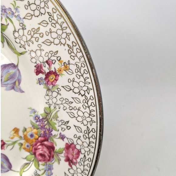 Vintage Grenville Ware Tunstall Plate (England) Floral White Pink Gold Decor - Picture 7 of 8